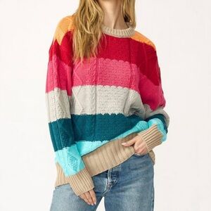 Stitches + Stripes Colorful‎ Striped Women's Sweater Sz LG cable knit nwt